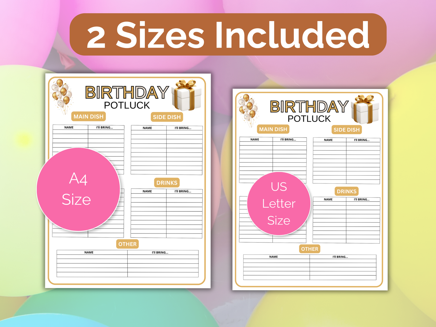 Birthday Potluck Sign Up Sheet