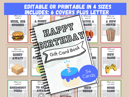 Birthday Gift Card Book for Him Editable or Printable