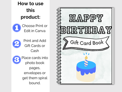 Birthday Gift Card Book for Him Editable or Printable