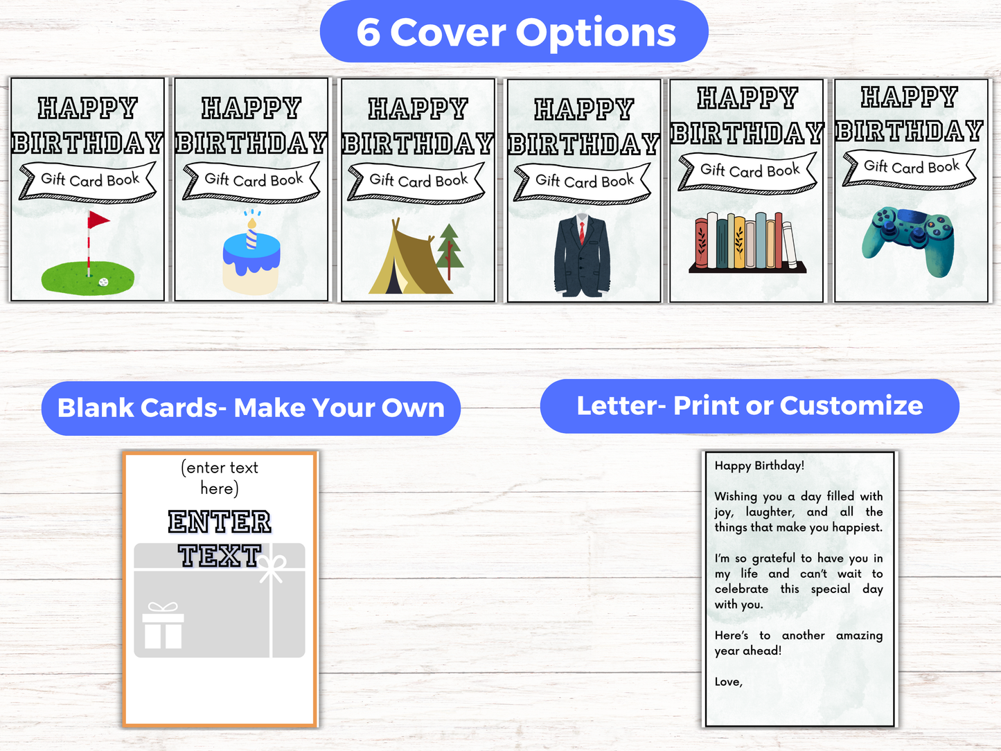 Birthday Gift Card Book for Him Editable or Printable