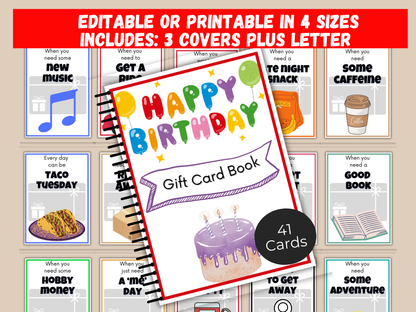 Birthday Gift Card Book Editable or Printable