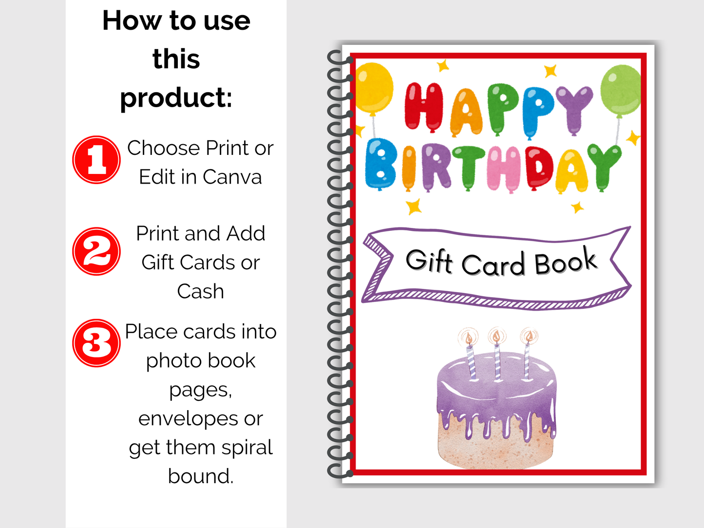 Birthday Gift Card Book Editable or Printable