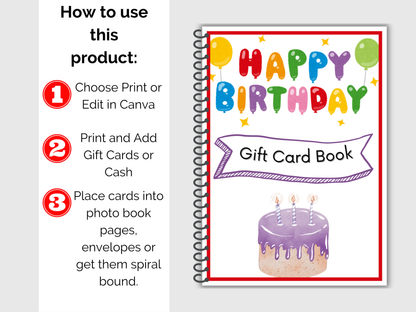 Birthday Gift Card Book Editable or Printable