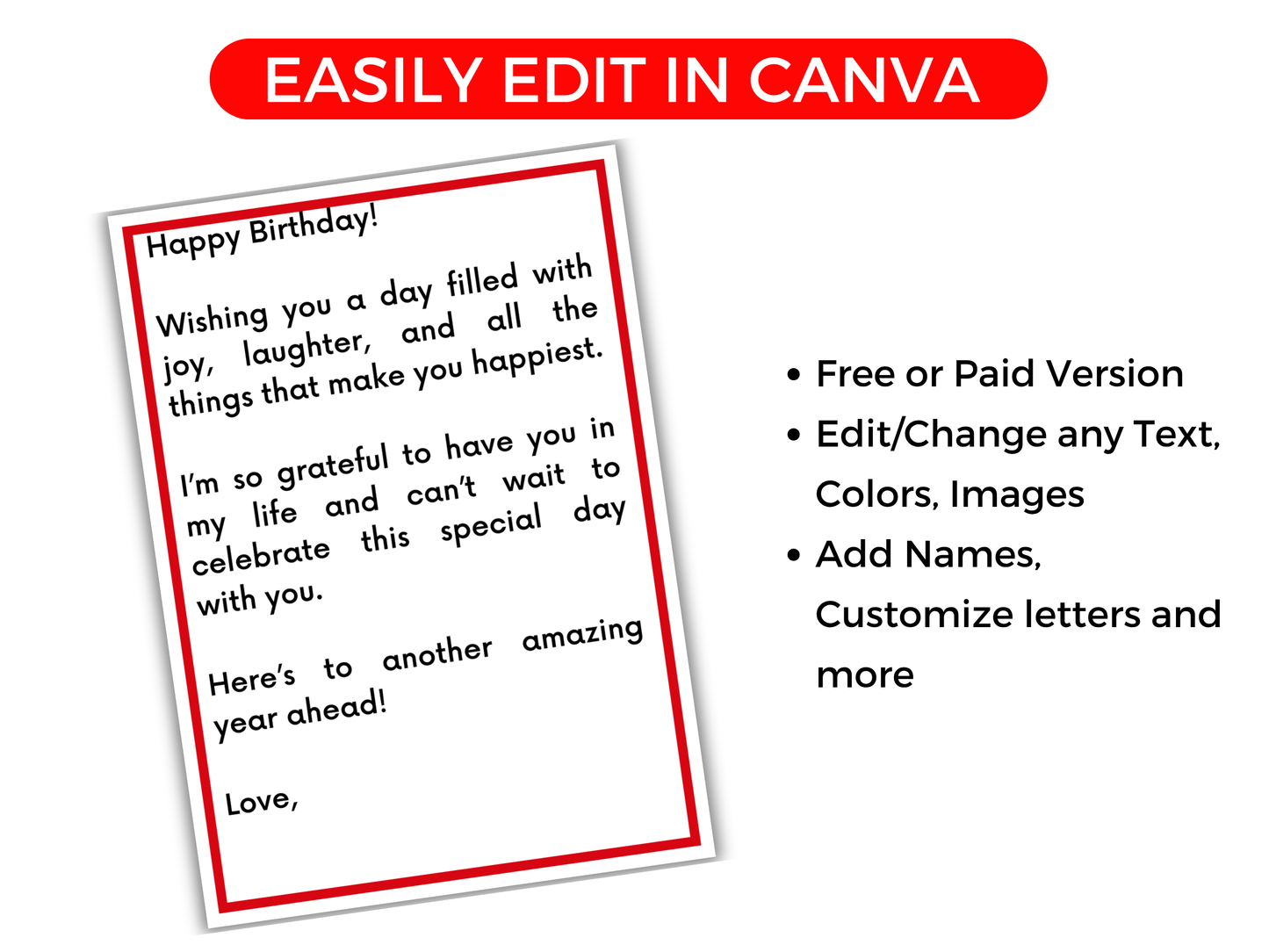 Birthday Gift Card Book Editable or Printable