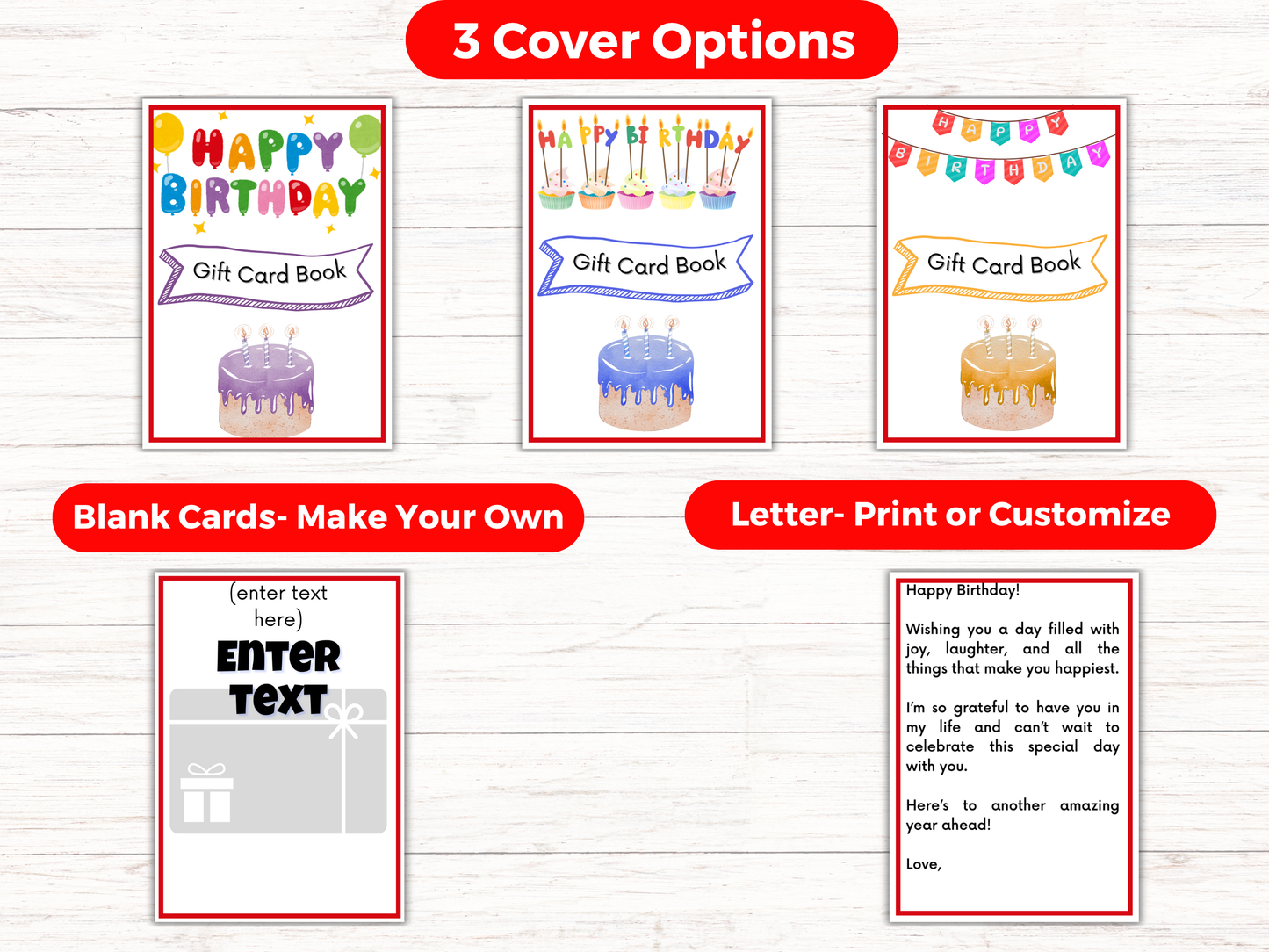 Birthday Gift Card Book Editable or Printable