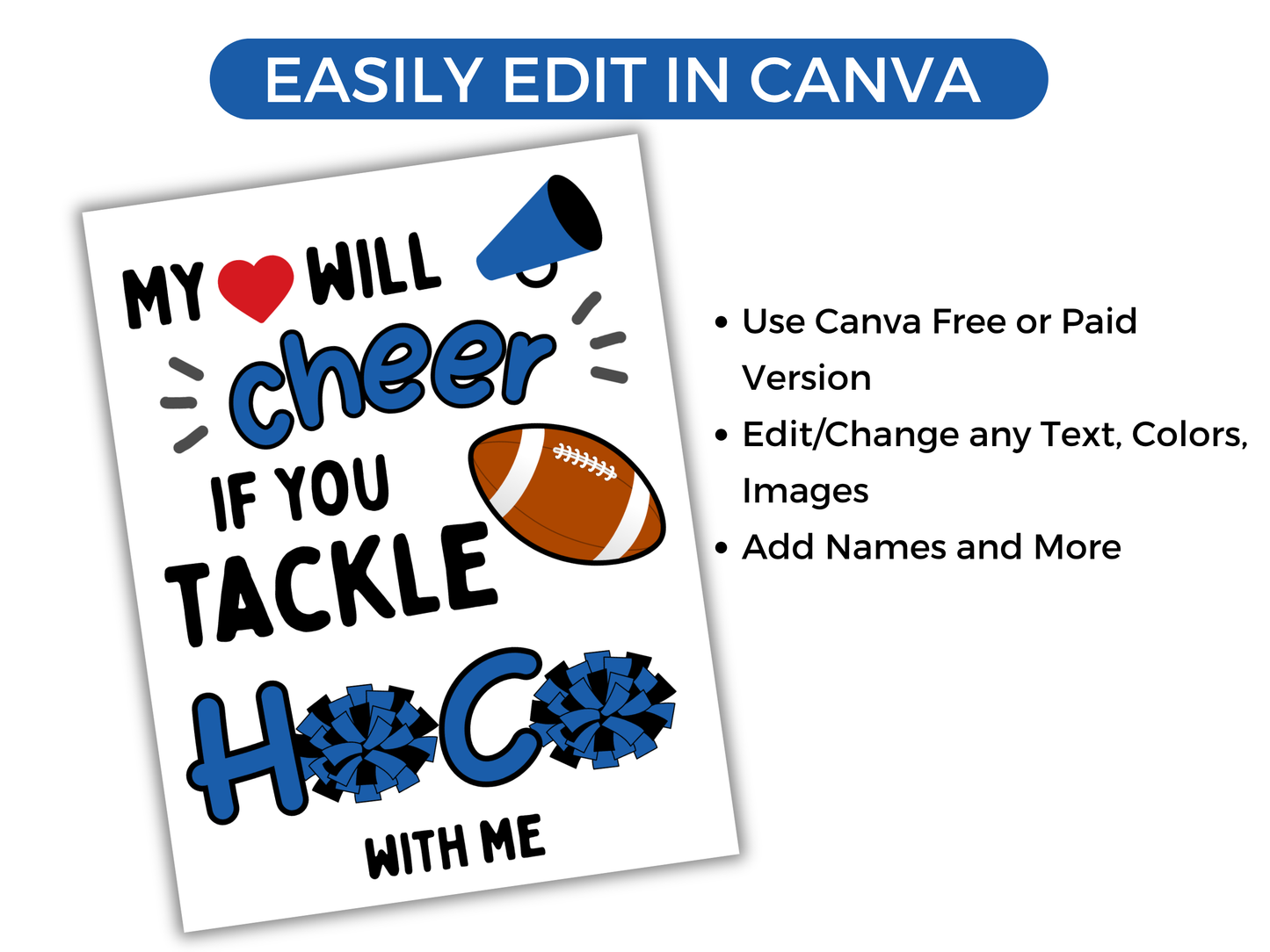 Editable Cheer + Football Homecoming Proposal Sign