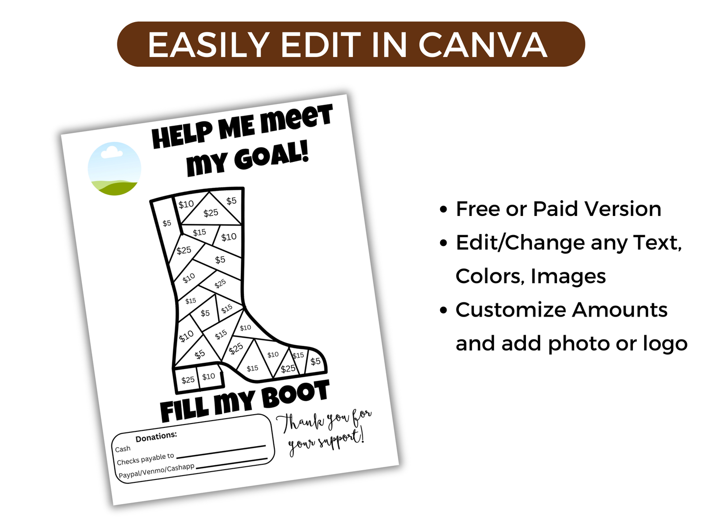 Editable Fill My Boot Fundraiser Template