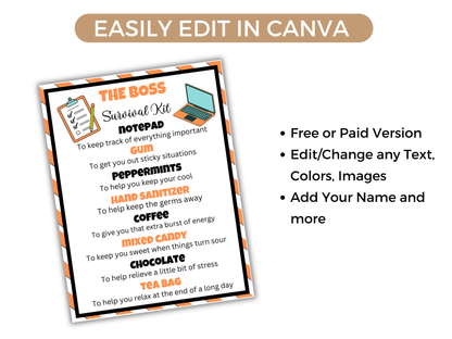 Editable Boss Survival Kit Gift Tags