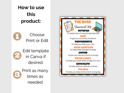 Editable Boss Survival Kit Gift Tags