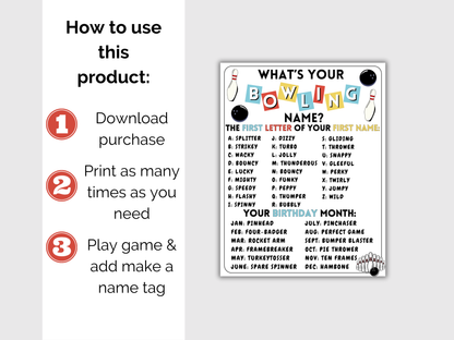 What's Your Bowling Name Game + Name Tags