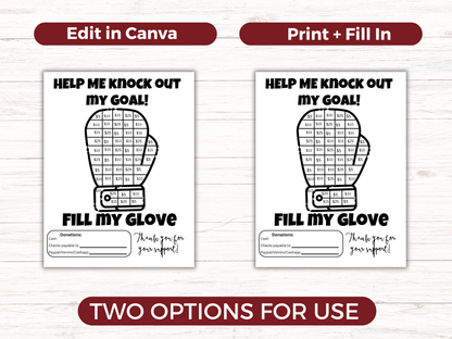 Editable Fill My Boxing Glove Fundraiser Template