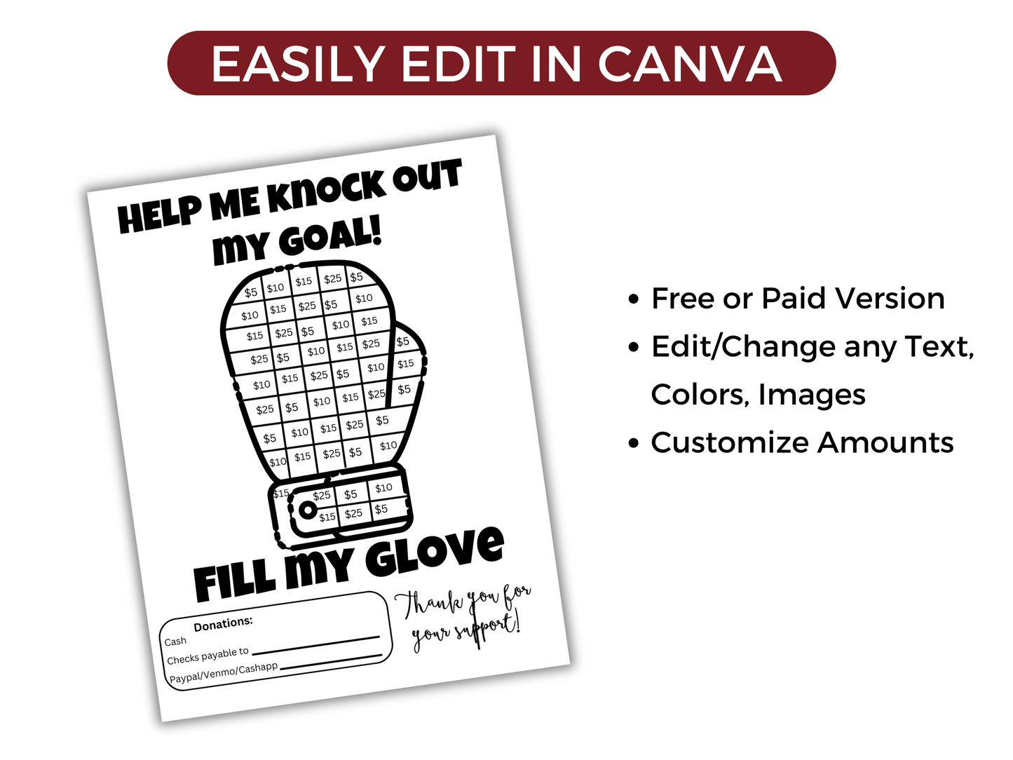 Editable Fill My Boxing Glove Fundraiser Template