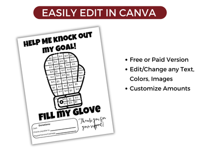 Editable Fill My Boxing Glove Fundraiser Template