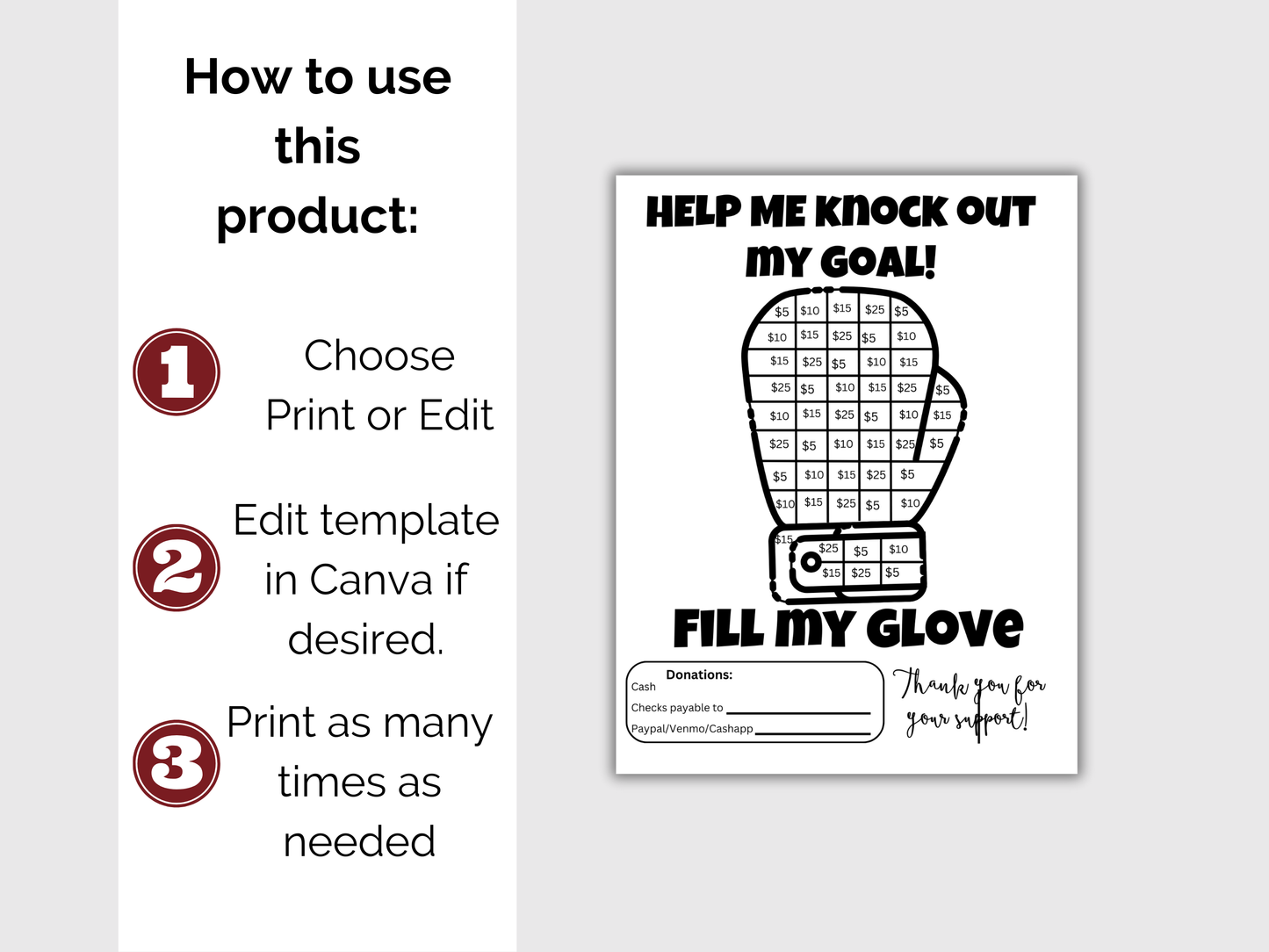 Editable Fill My Boxing Glove Fundraiser Template