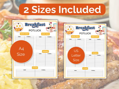 Breakfast Potluck Sign Up Sheet