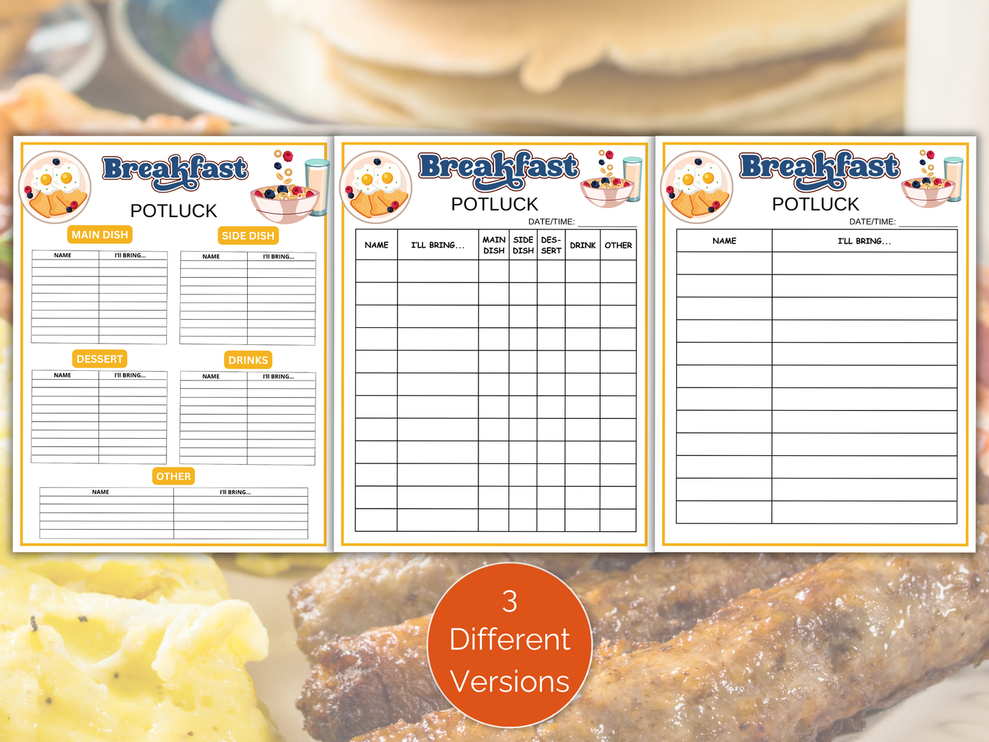 Breakfast Potluck Sign Up Sheet