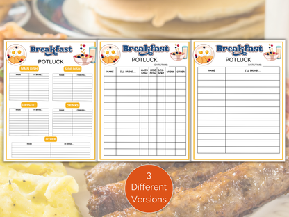 Breakfast Potluck Sign Up Sheet