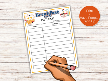 Breakfast Potluck Sign Up Sheet