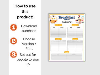 Breakfast Potluck Sign Up Sheet