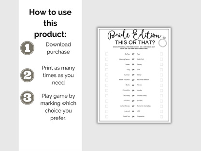 Bridal Shower This or That Game