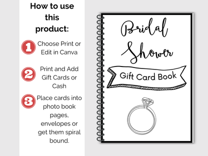 Bridal Shower Gift Card Book Editable or Printable