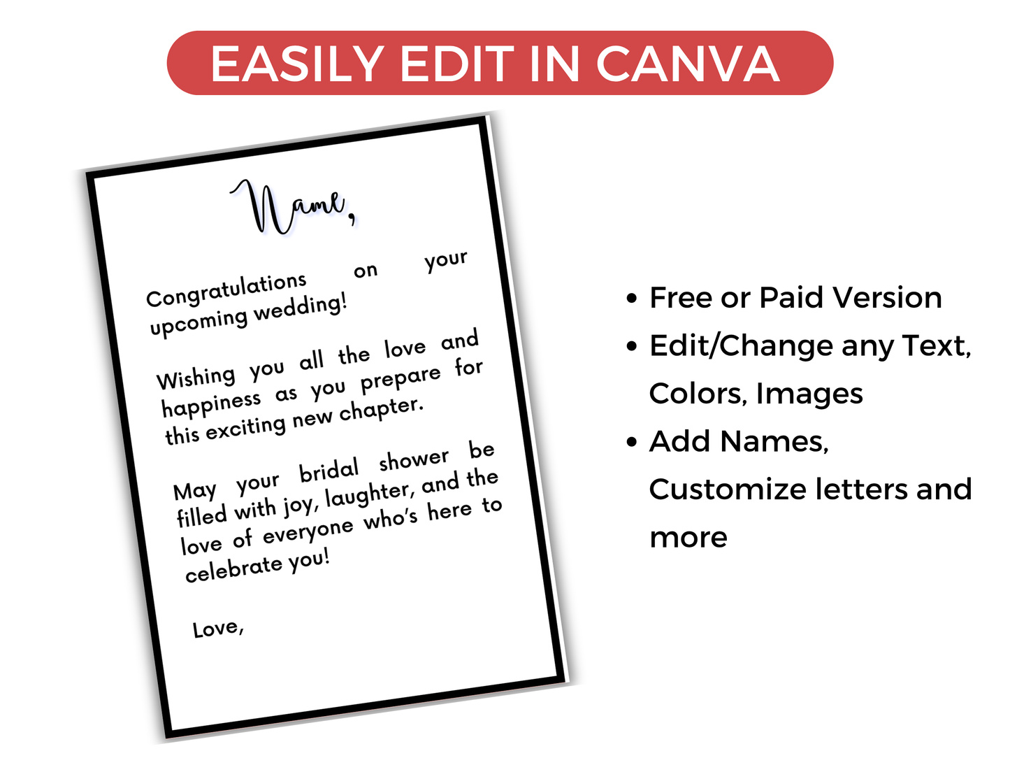 Bridal Shower Gift Card Book Editable or Printable
