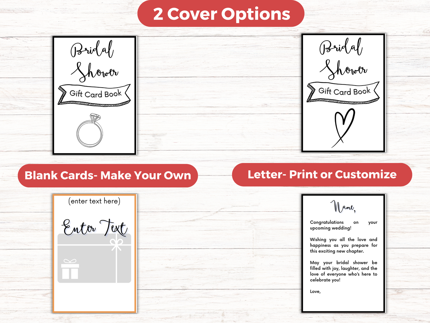 Bridal Shower Gift Card Book Editable or Printable