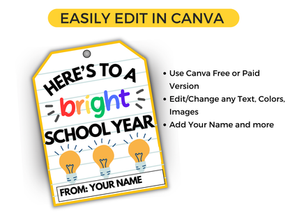 Editable Here's To A Bright School Year Back To School Tag