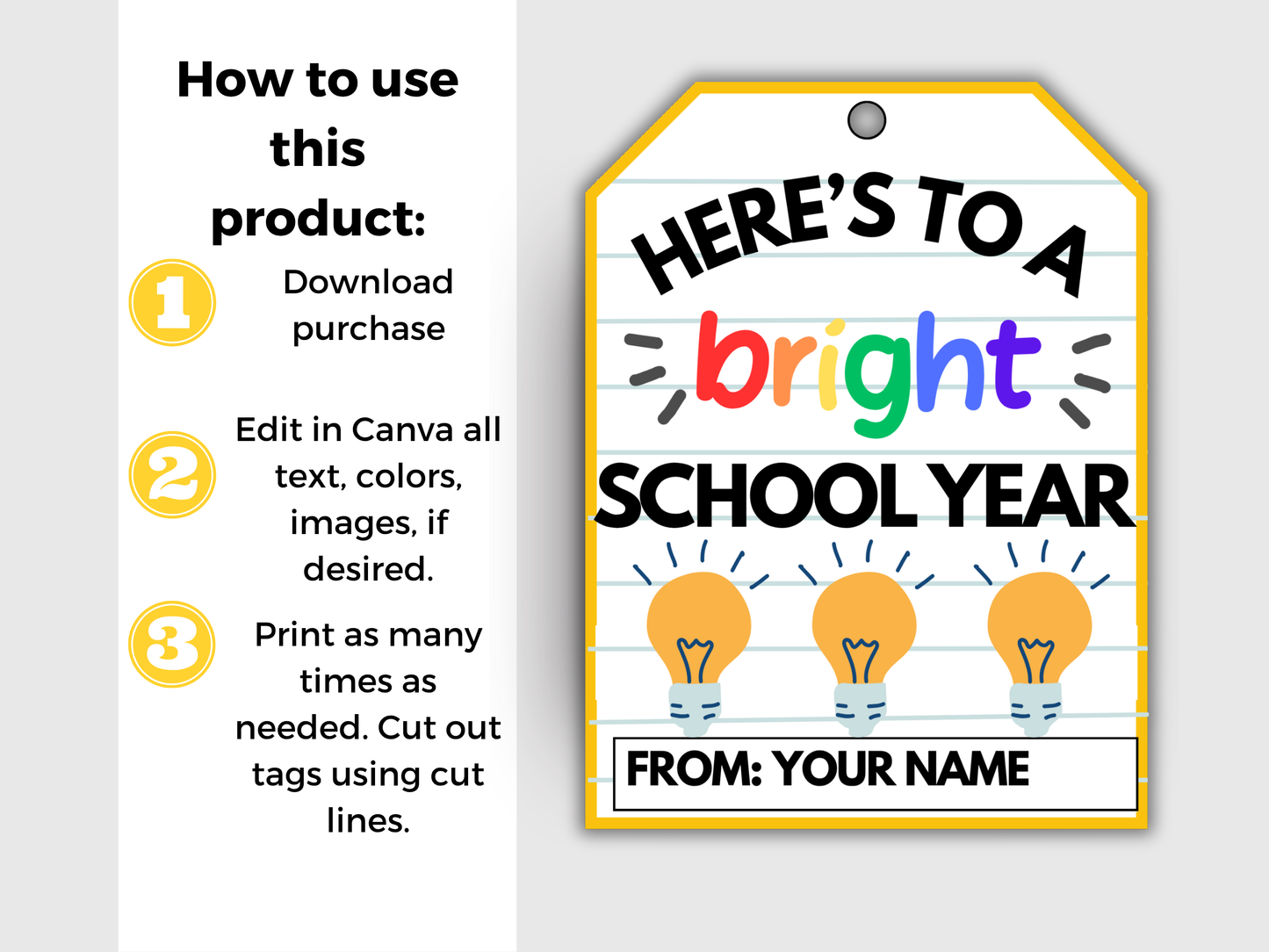 Editable Here's To A Bright School Year Back To School Tag