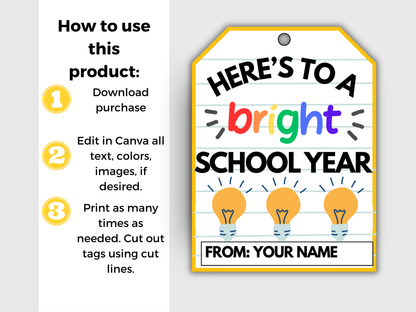 Editable Here's To A Bright School Year Back To School Tag