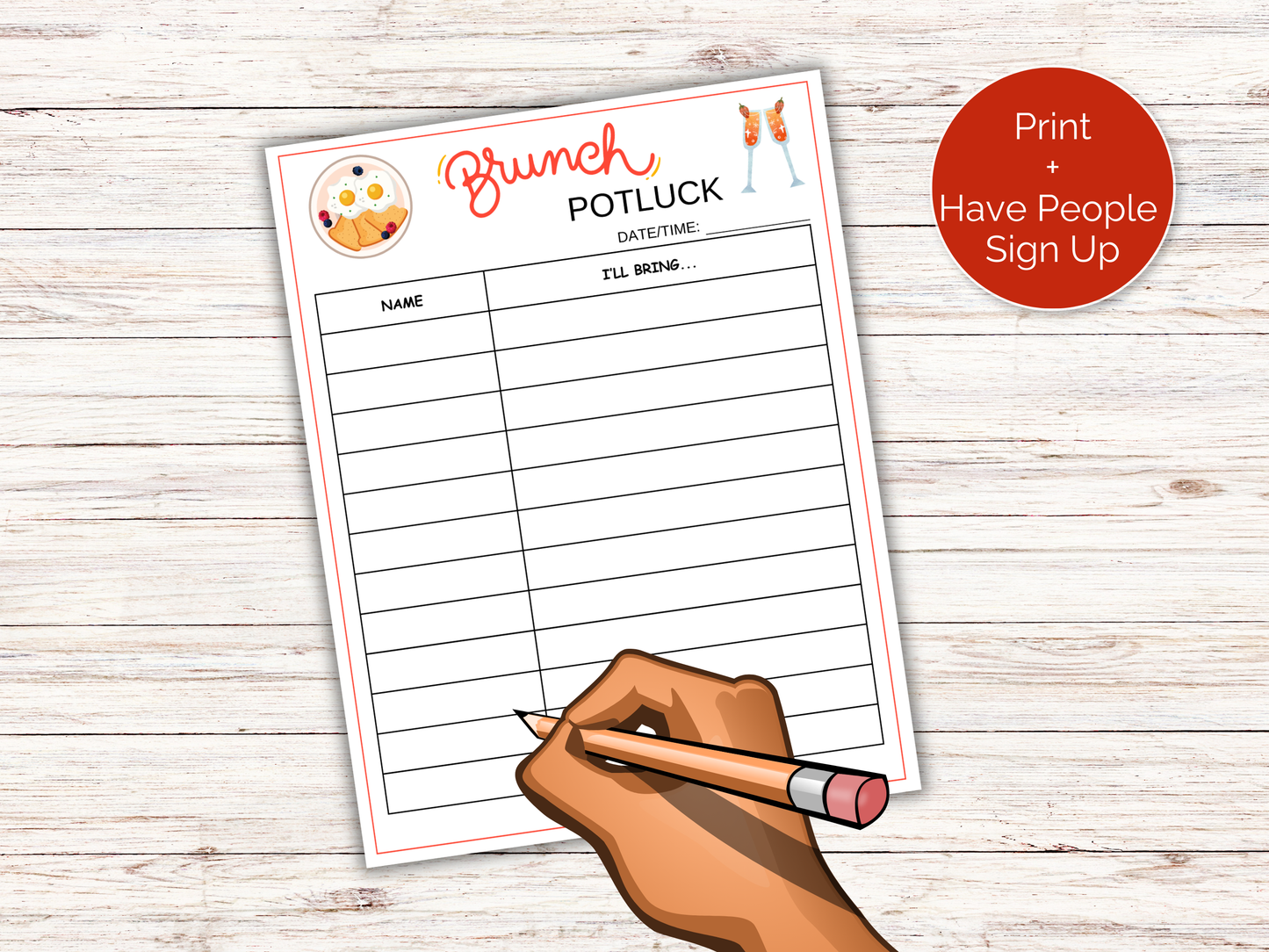 Brunch Potluck Sign Up Sheet