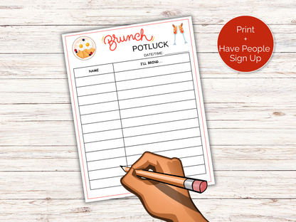 Brunch Potluck Sign Up Sheet