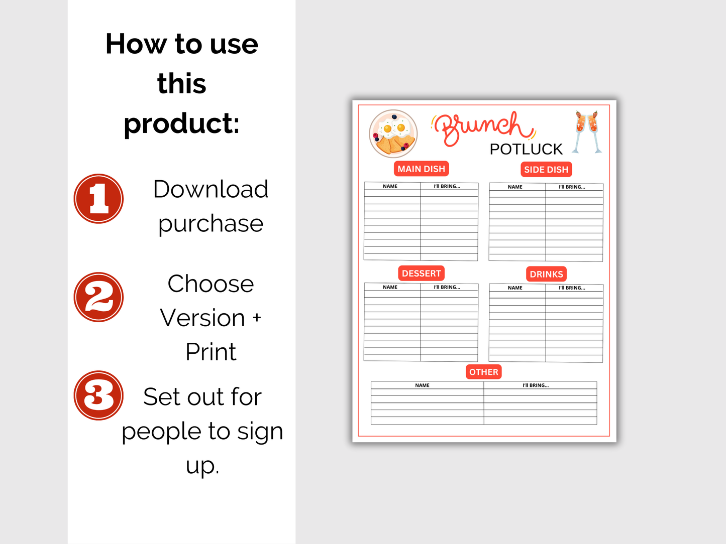 Brunch Potluck Sign Up Sheet
