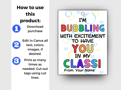 Editable Back To School Bubble Gift Tags