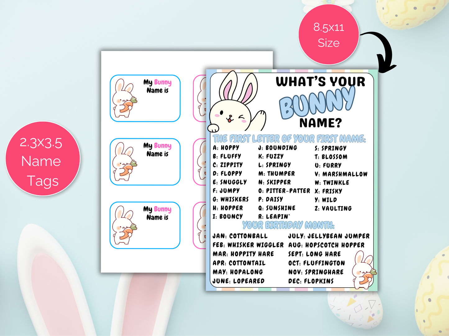What's Your Bunny Name Game + Name Tags
