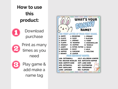 What's Your Bunny Name Game + Name Tags