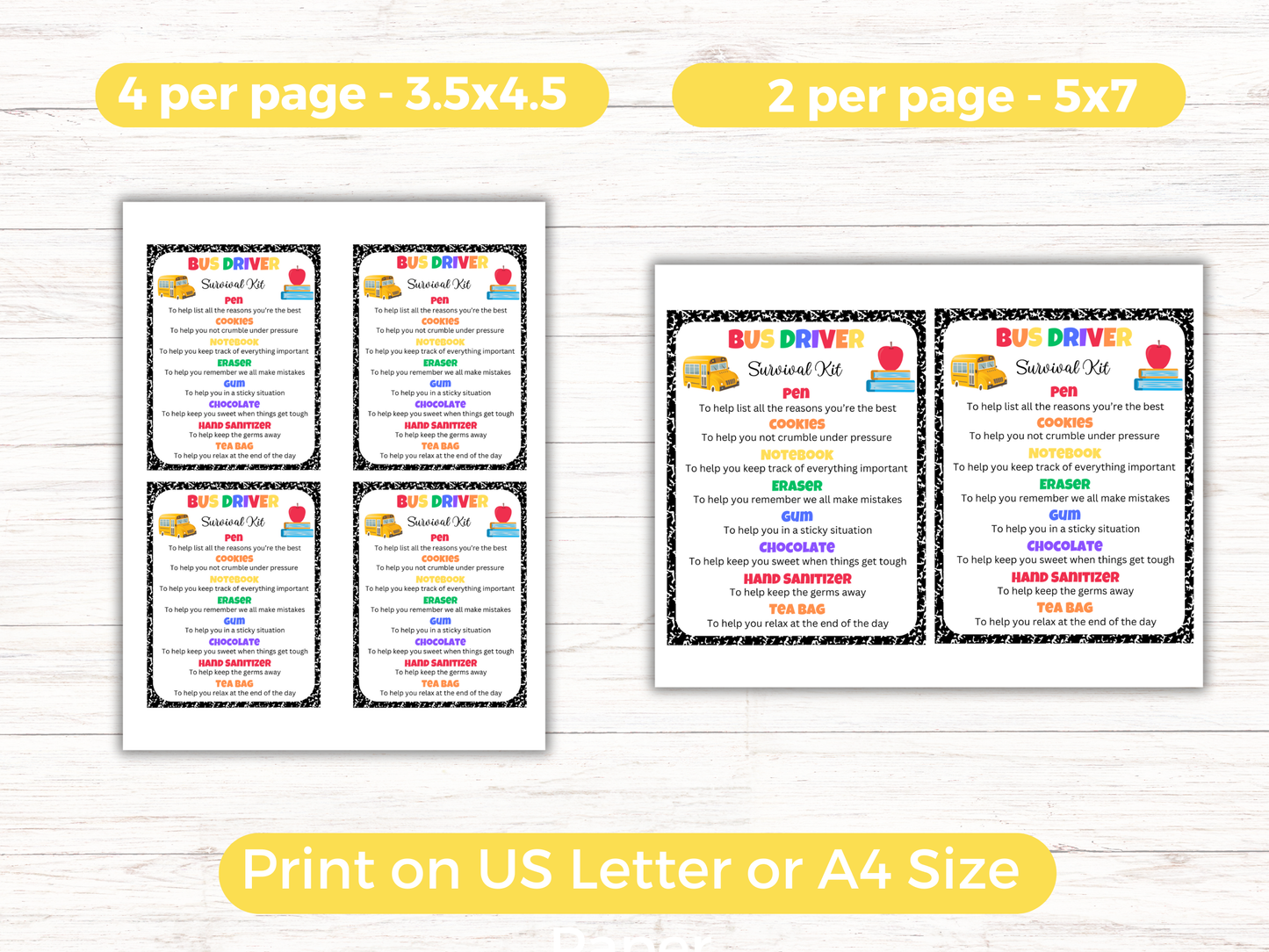 Editable Bus Driver Survival Kit Gift Tags