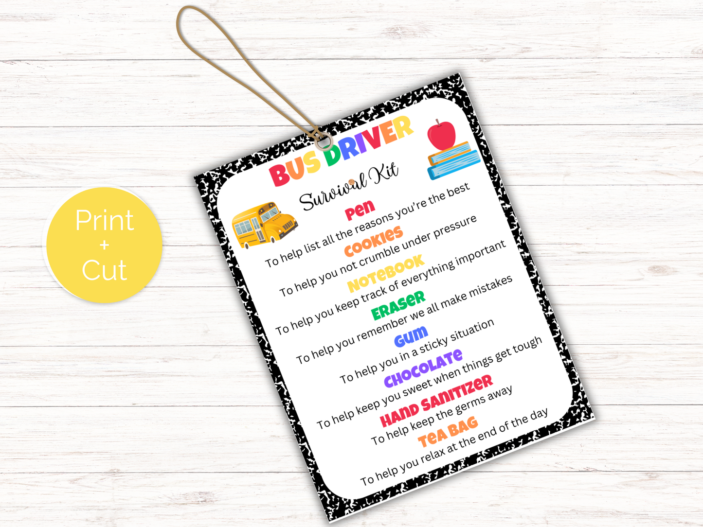 Editable Bus Driver Survival Kit Gift Tags