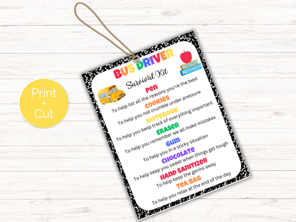 Editable Bus Driver Survival Kit Gift Tags