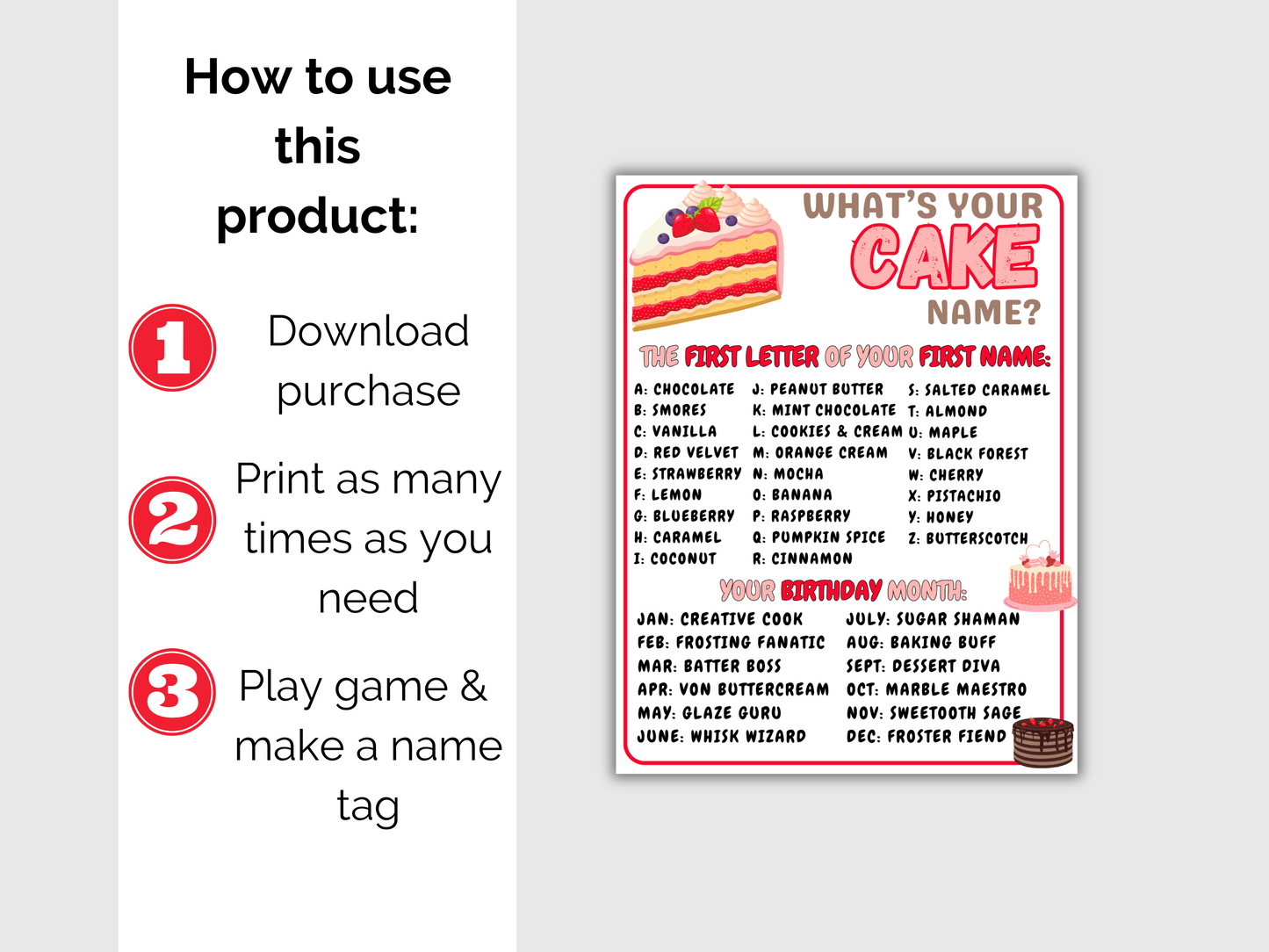 What's Your Cake Name Game + Name Tags
