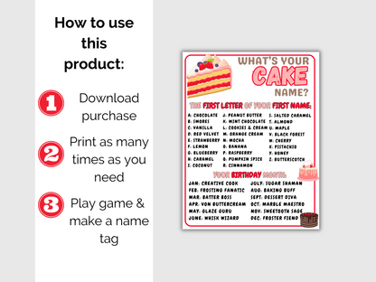 What's Your Cake Name Game + Name Tags