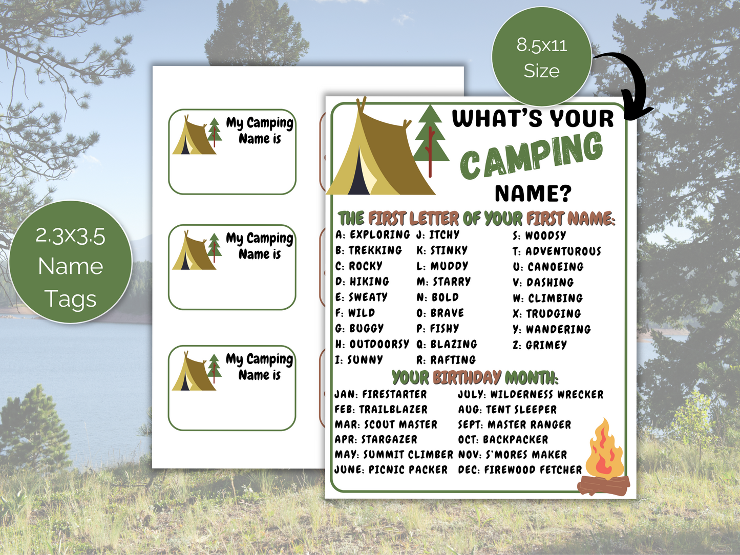What's Your Camping Name Game + Name Tags