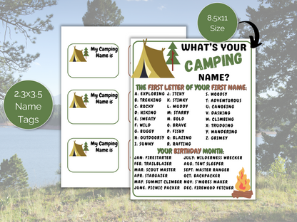 What's Your Camping Name Game + Name Tags