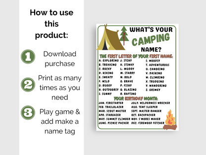 What's Your Camping Name Game + Name Tags