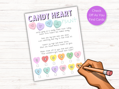 Valentines Day Candy Heart Scavenger Hunt for kids