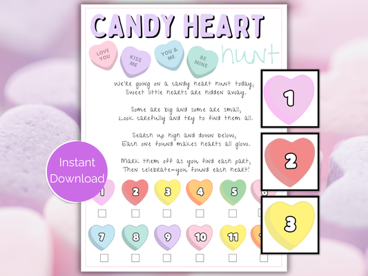 Valentines Day Candy Heart Scavenger Hunt for kids