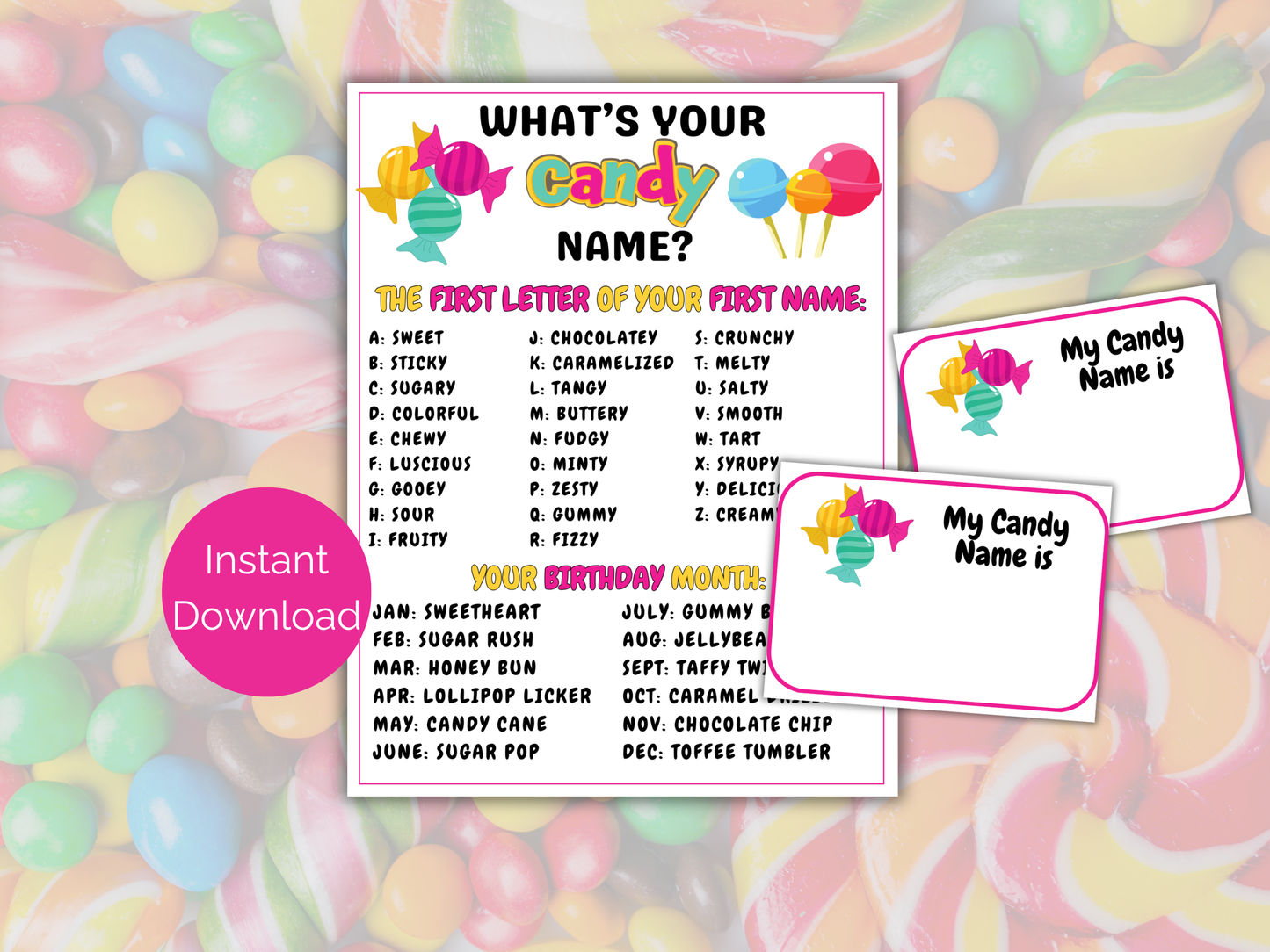 What's Your Candy Name Game + Name Tags