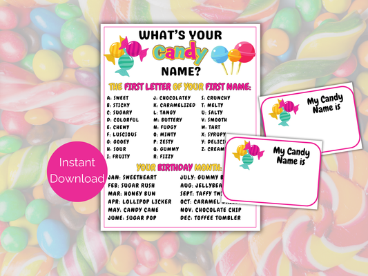 What's Your Candy Name Game + Name Tags