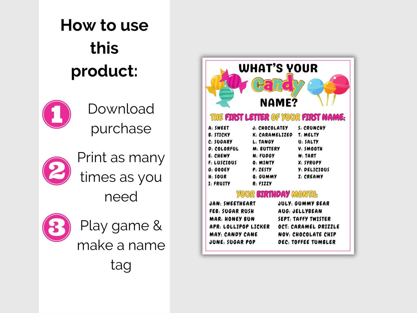 What's Your Candy Name Game + Name Tags