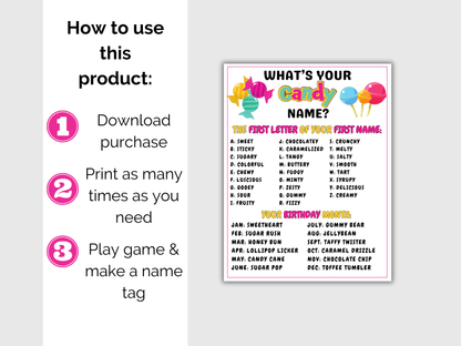 What's Your Candy Name Game + Name Tags